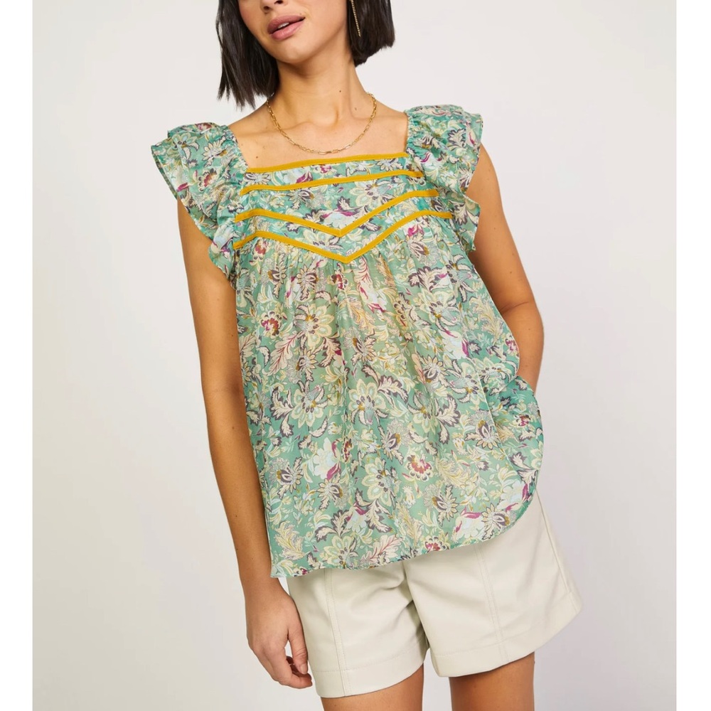 Anthropologie CURRENT AIR COTTAGE BOTANICAL SQUARE NECK BLOUSE - SIZE XS